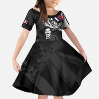 Personalised Hawaii Prince Kuhio Family Matching Long Sleeve Bodycon Dress and Hawaiian Shirt Hawaiian Maile Lei LT05 Daughter's Dress Black - Polynesian Pride