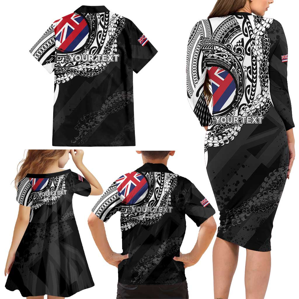 Personalised Hawaii Prince Kuhio Family Matching Long Sleeve Bodycon Dress and Hawaiian Shirt Hawaiian Maile Lei LT05 - Polynesian Pride
