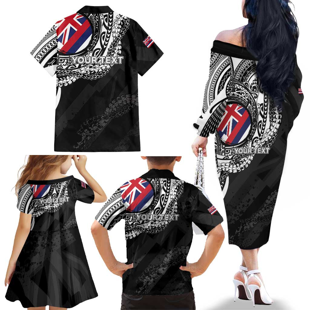 Personalised Hawaii Prince Kuhio Family Matching Off The Shoulder Long Sleeve Dress and Hawaiian Shirt Hawaiian Maile Lei LT05 - Polynesian Pride