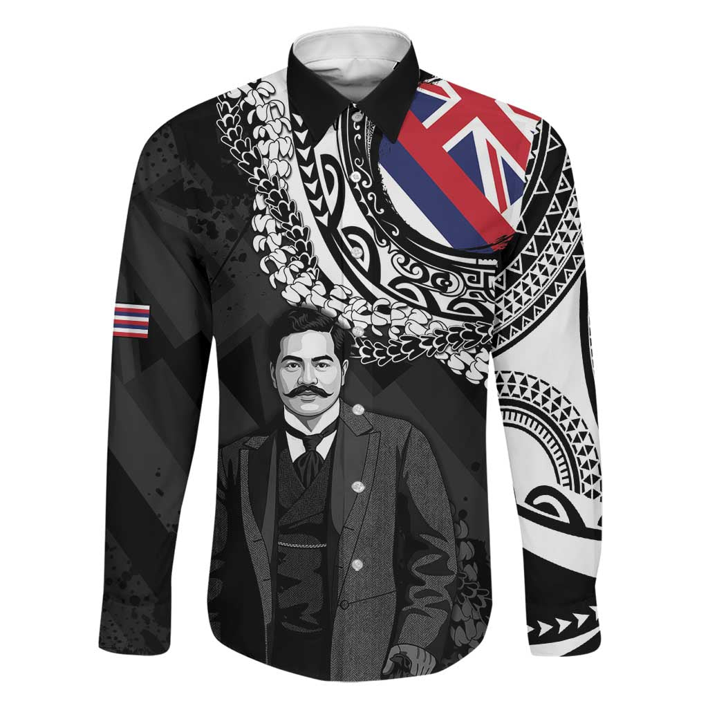Personalised Hawaii Prince Kuhio Family Matching Short Sleeve Bodycon Dress and Hawaiian Shirt Hawaiian Maile Lei LT05 Dad's Shirt - Long Sleeve Black - Polynesian Pride