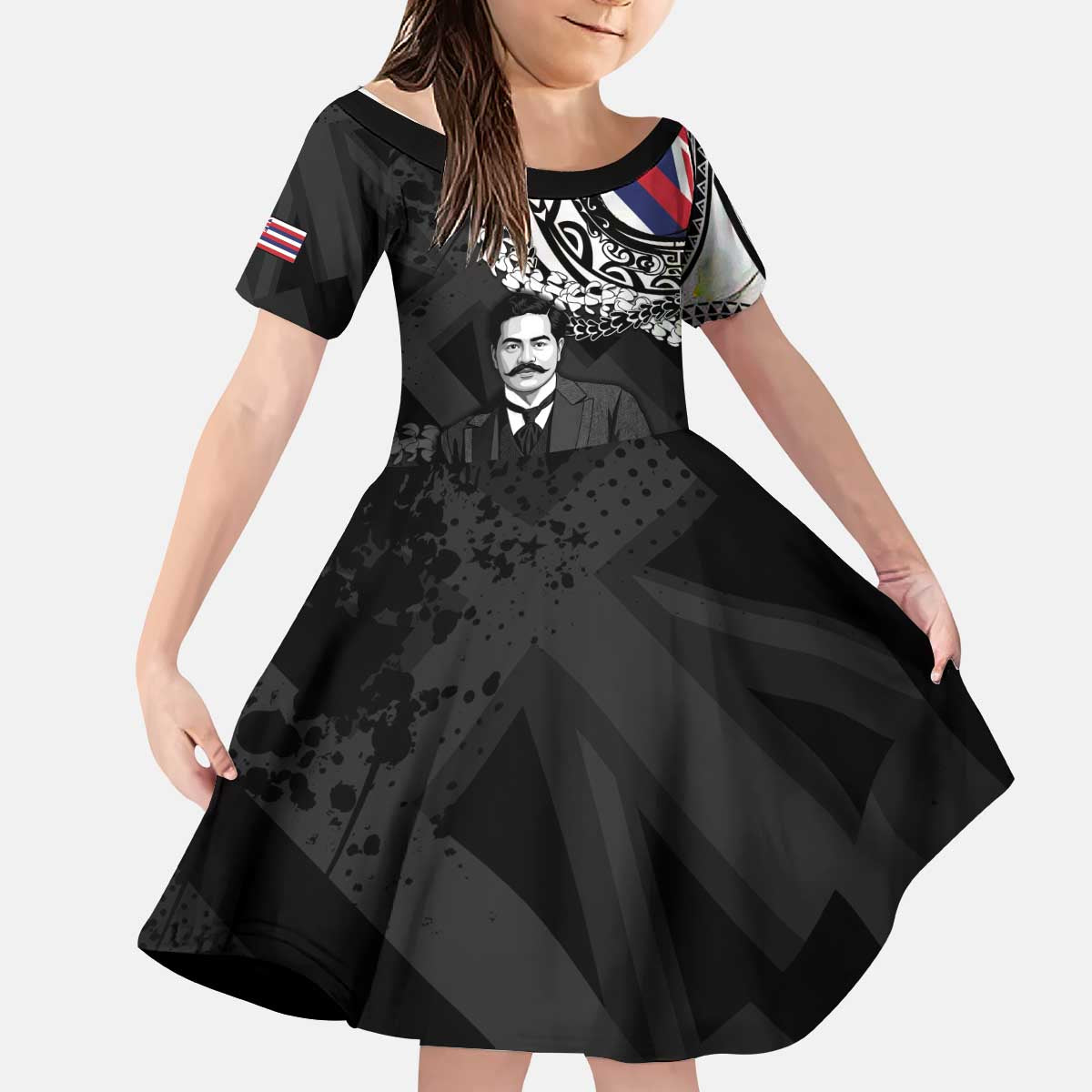 Personalised Hawaii Prince Kuhio Kid Short Sleeve Dress Hawaiian Maile Lei