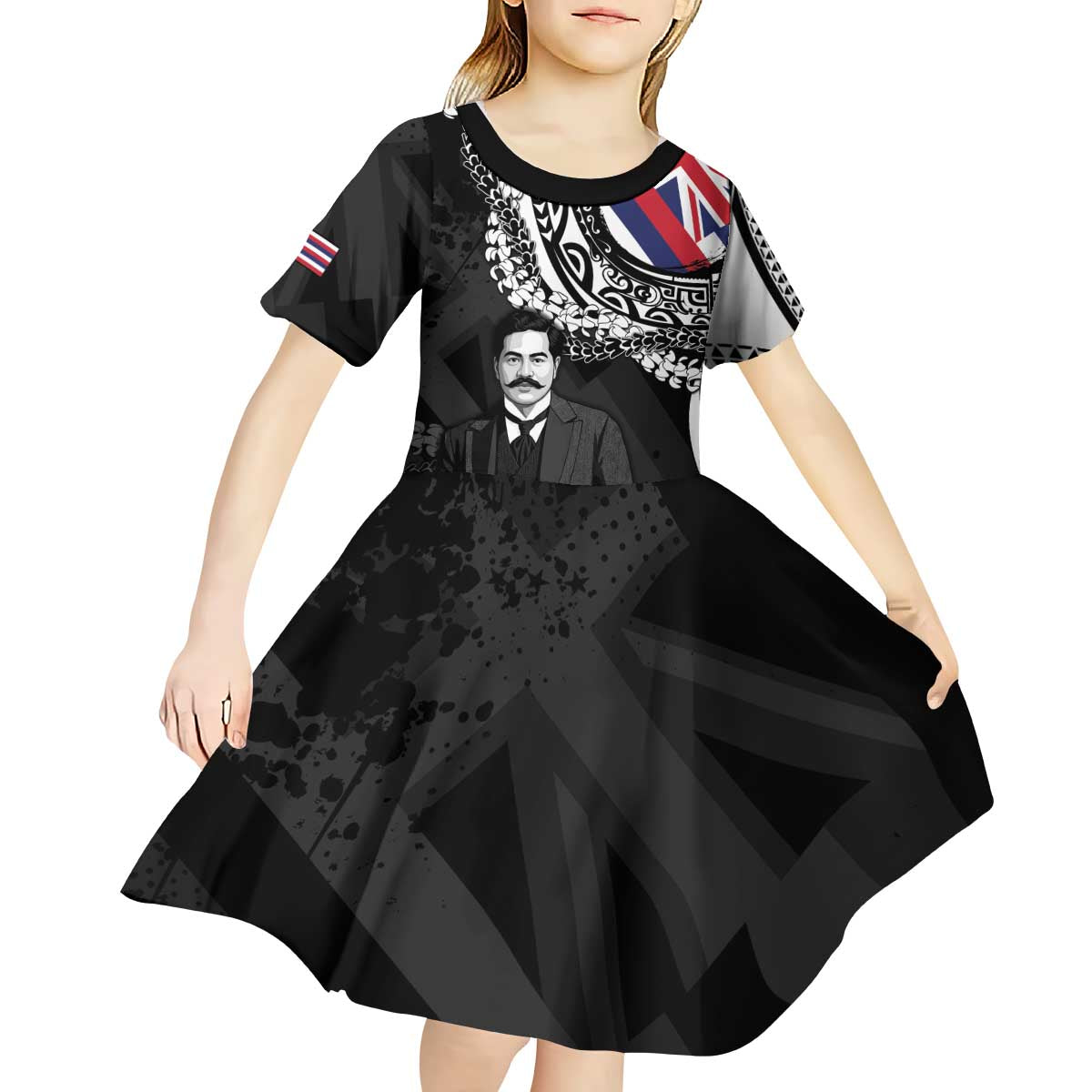 Personalised Hawaii Prince Kuhio Kid Short Sleeve Dress Hawaiian Maile Lei