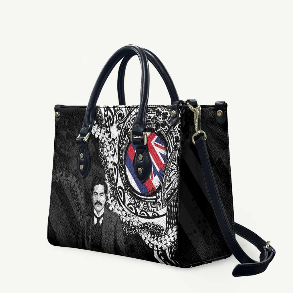 Hawaii Prince Kuhio Leather Bag Hawaiian Maile Lei LT05 Black - Polynesian Pride