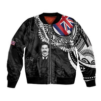 Personalised Hawaii Prince Kuhio Sleeve Zip Bomber Jacket Hawaiian Maile Lei