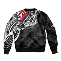 Personalised Hawaii Prince Kuhio Sleeve Zip Bomber Jacket Hawaiian Maile Lei