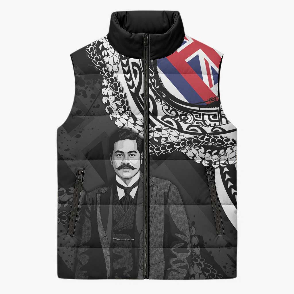 Personalised Hawaii Prince Kuhio Sleeveless Puffer Jacket Hawaiian Maile Lei