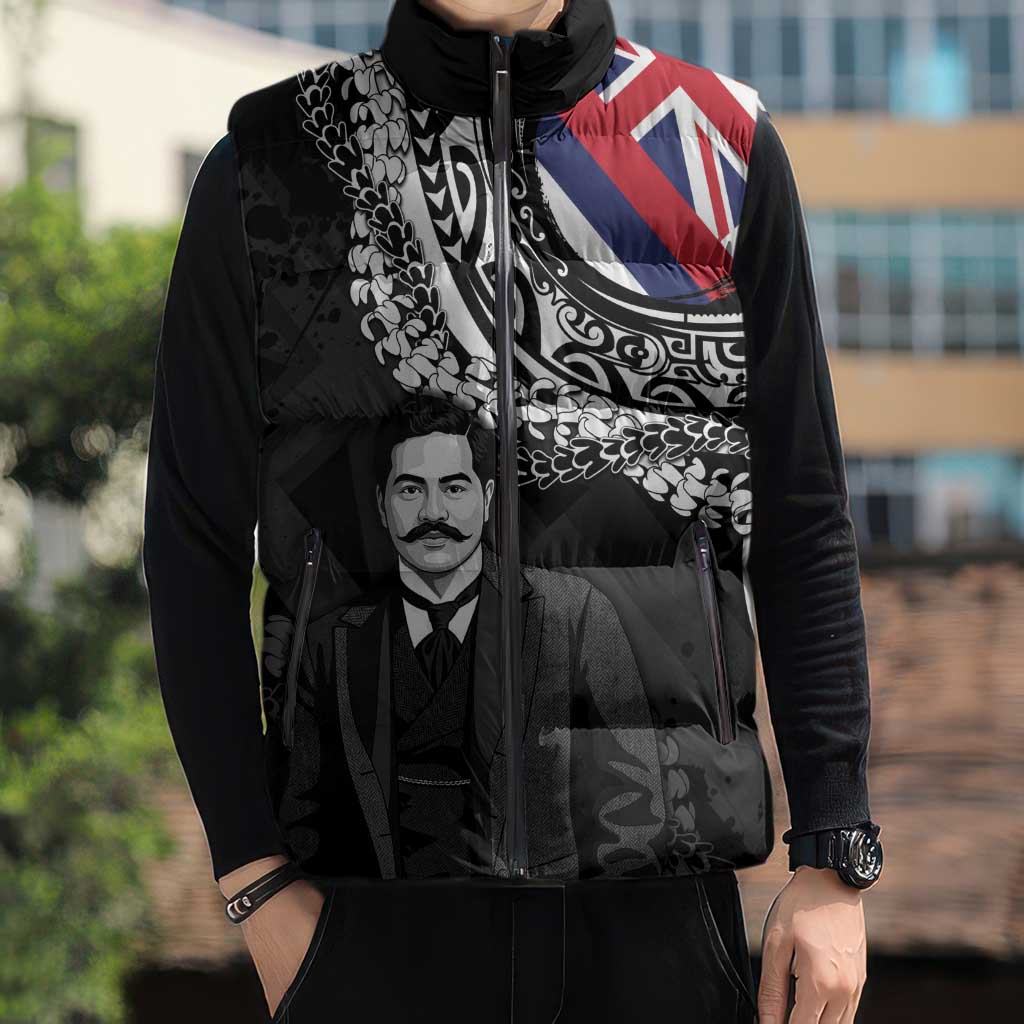 Personalised Hawaii Prince Kuhio Sleeveless Puffer Jacket Hawaiian Maile Lei
