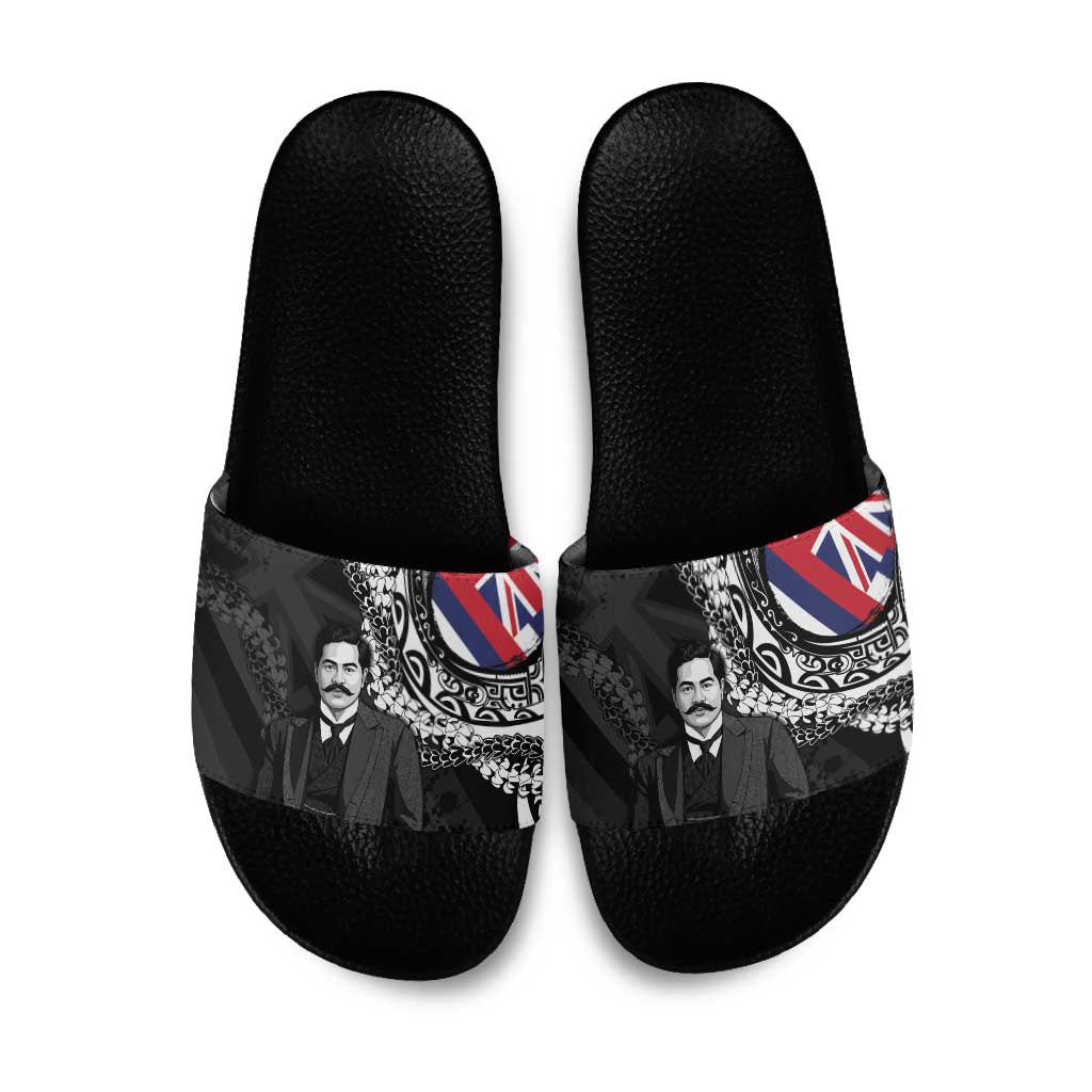Hawaii Prince Kuhio Slide Sandals Hawaiian Maile Lei LT05 Black - Polynesian Pride