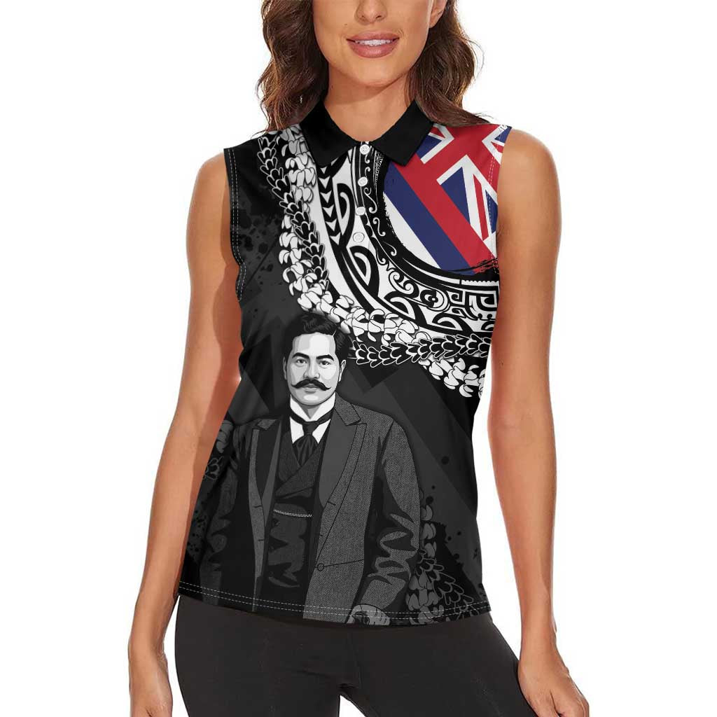 Personalised Hawaii Prince Kuhio Women Sleeveless Polo Shirt Hawaiian Maile Lei LT05 - Polynesian Pride