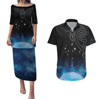 New Zealand Matariki Couples Matching Puletasi and Hawaiian Shirt Pleiades Star Cluster Blue Galaxy LT05 Blue - Polynesian Pride