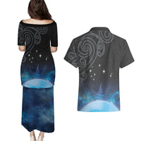 New Zealand Matariki Couples Matching Puletasi and Hawaiian Shirt Pleiades Star Cluster Blue Galaxy LT05 - Polynesian Pride