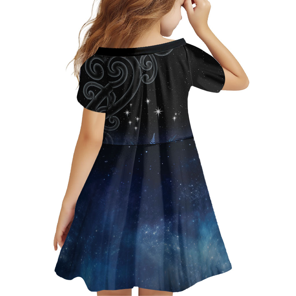 New Zealand Matariki Family Matching Off The Shoulder Long Sleeve Dress and Hawaiian Shirt Pleiades Star Cluster Blue Galaxy LT05 - Polynesian Pride