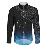 New Zealand Matariki Family Matching Off The Shoulder Long Sleeve Dress and Hawaiian Shirt Pleiades Star Cluster Blue Galaxy LT05 Dad's Shirt - Long Sleeve Blue - Polynesian Pride