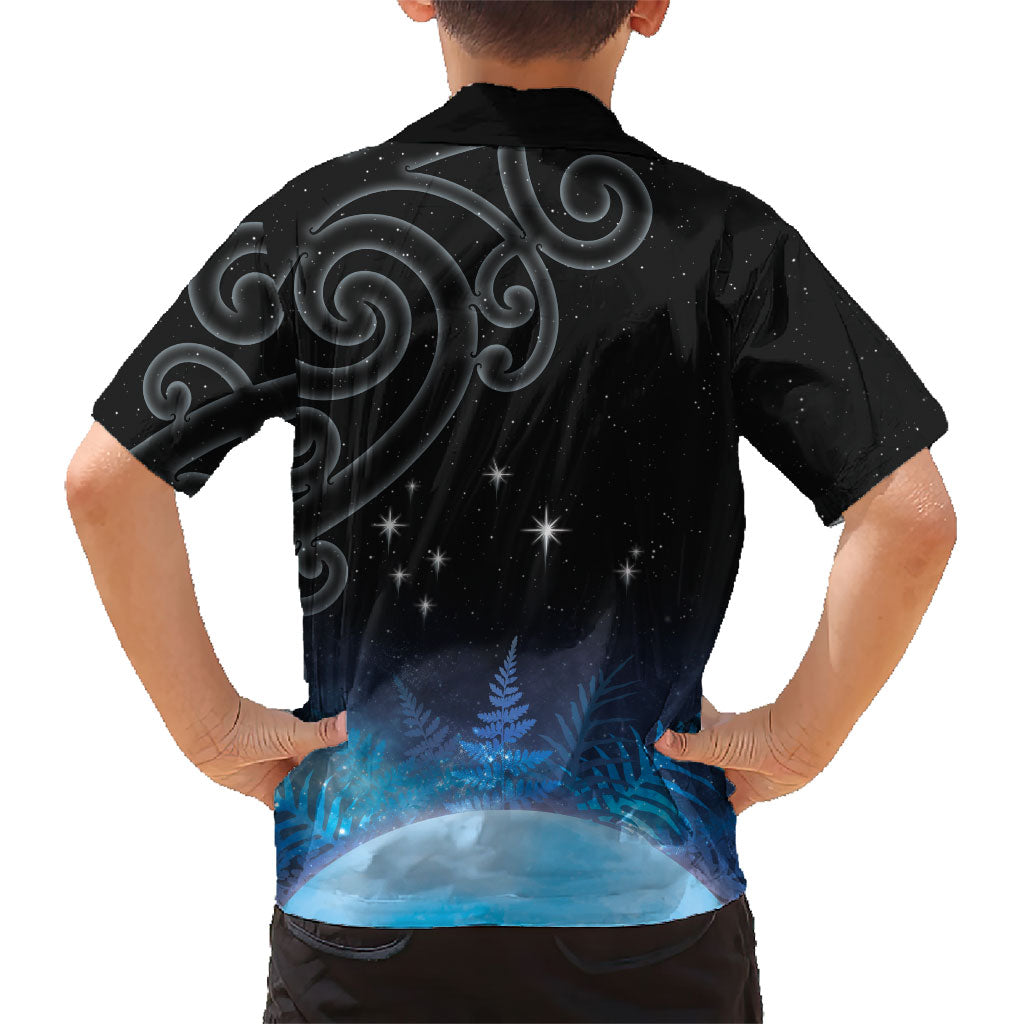 New Zealand Matariki Family Matching Off Shoulder Short Dress and Hawaiian Shirt Pleiades Star Cluster Blue Galaxy LT05 - Polynesian Pride