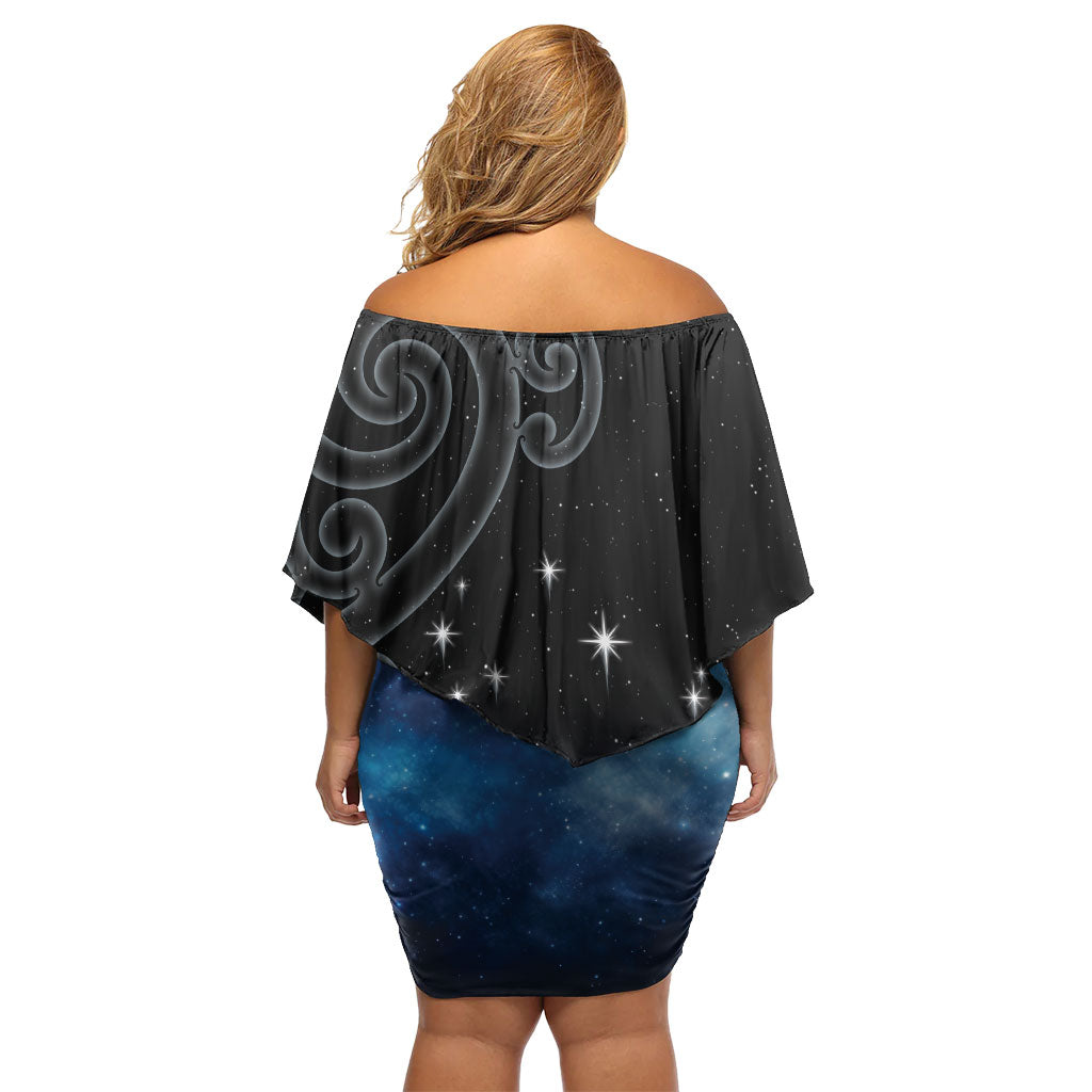 New Zealand Matariki Family Matching Off Shoulder Short Dress and Hawaiian Shirt Pleiades Star Cluster Blue Galaxy LT05 - Polynesian Pride