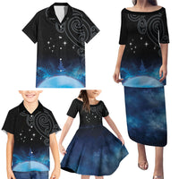 New Zealand Matariki Family Matching Puletasi and Hawaiian Shirt Pleiades Star Cluster Blue Galaxy LT05 - Polynesian Pride