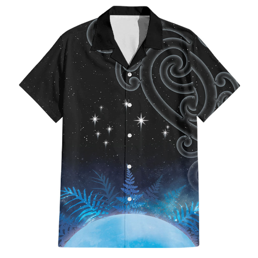 New Zealand Matariki Family Matching Puletasi and Hawaiian Shirt Pleiades Star Cluster Blue Galaxy LT05 Dad's Shirt - Short Sleeve Blue - Polynesian Pride