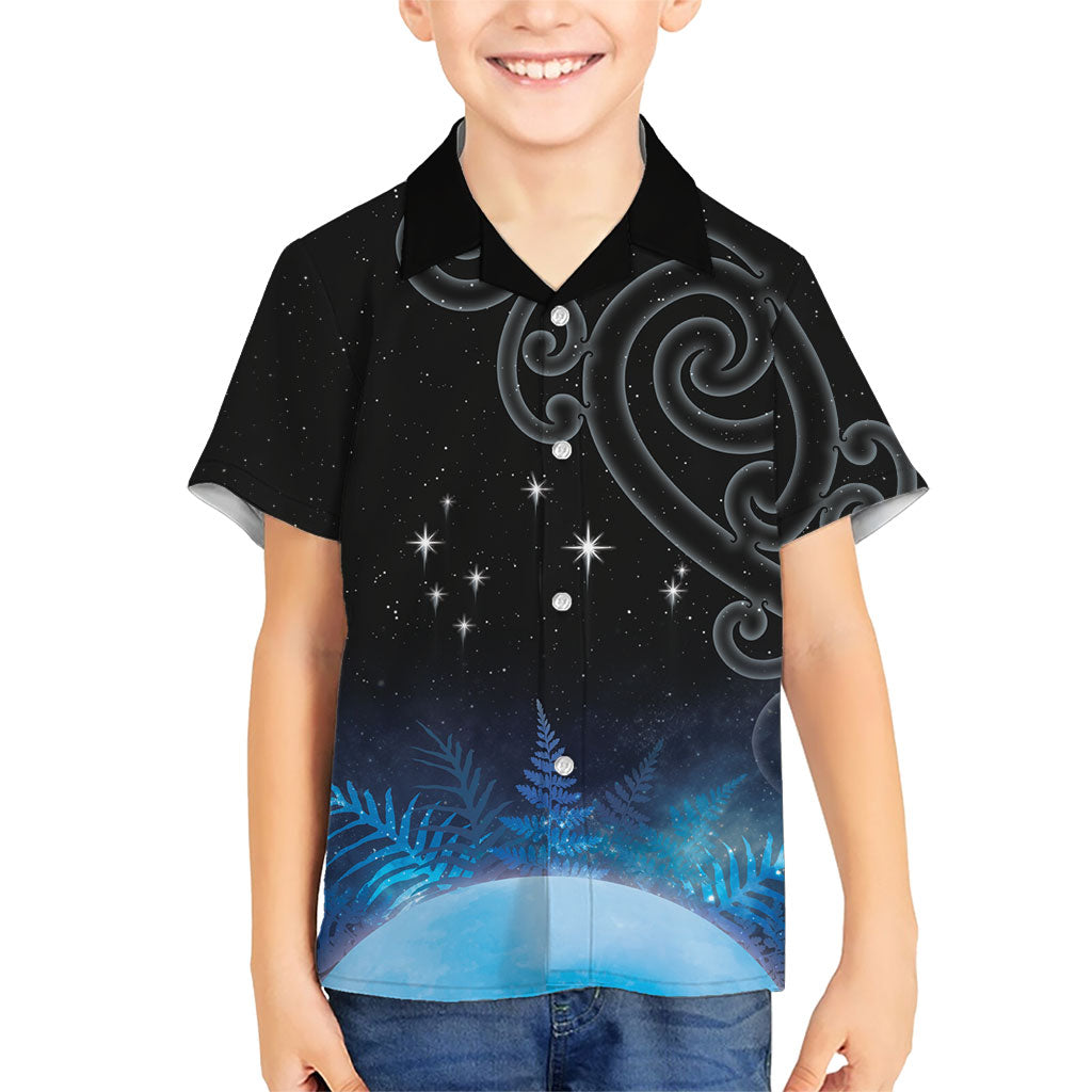 New Zealand Matariki Family Matching Puletasi and Hawaiian Shirt Pleiades Star Cluster Blue Galaxy LT05 Son's Shirt Blue - Polynesian Pride