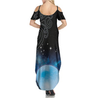 New Zealand Matariki Family Matching Summer Maxi Dress and Hawaiian Shirt Pleiades Star Cluster Blue Galaxy LT05 - Polynesian Pride