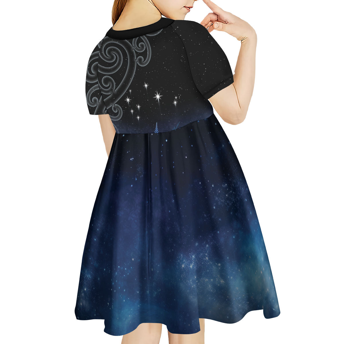 New Zealand Matariki Kid Short Sleeve Dress Pleiades Star Cluster Blue Galaxy LT05 - Polynesian Pride