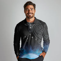 New Zealand Matariki Long Sleeve Polo Shirt Pleiades Star Cluster Blue Galaxy LT05 - Polynesian Pride
