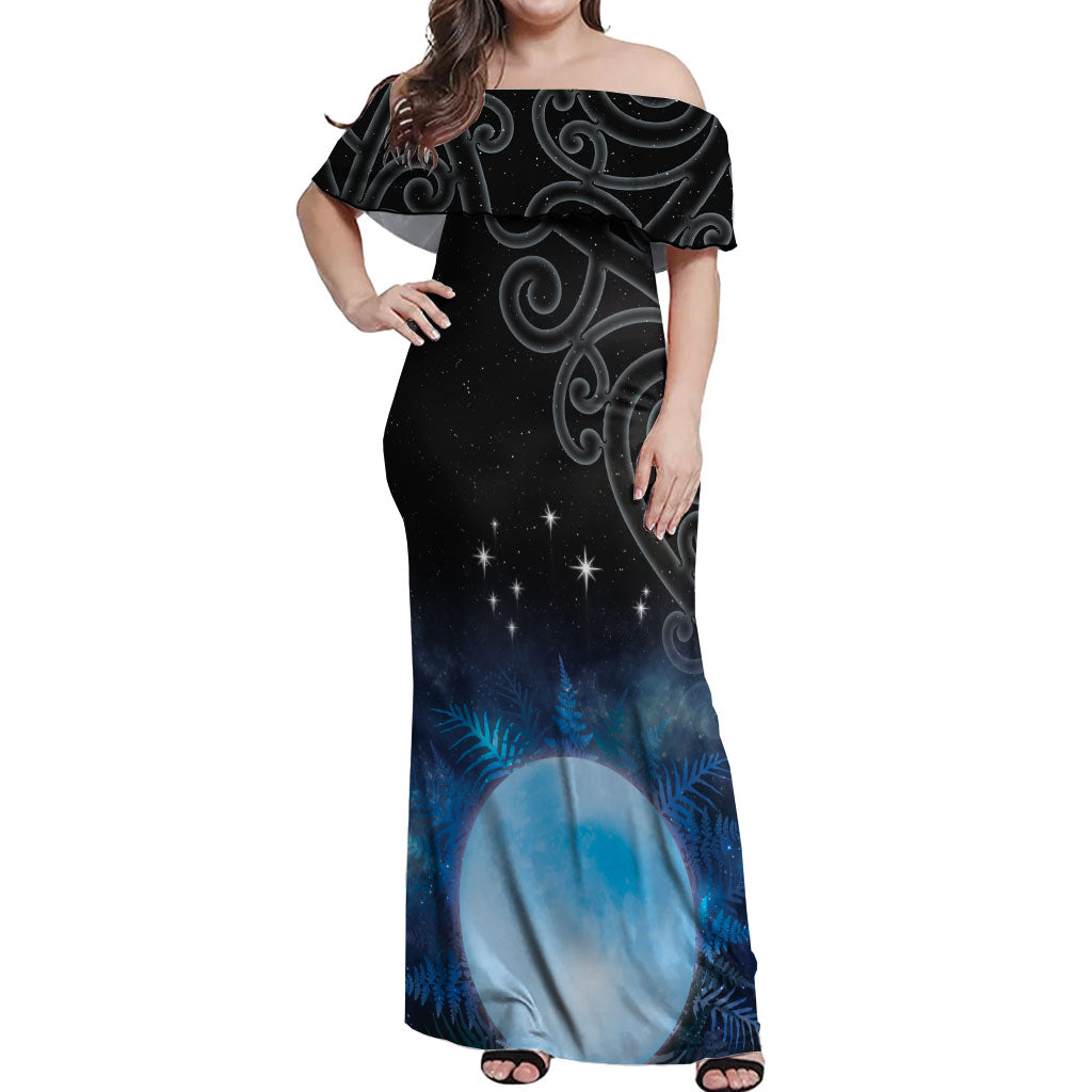 New Zealand Matariki Off Shoulder Maxi Dress Pleiades Star Cluster Blue Galaxy LT05 Women Blue - Polynesian Pride