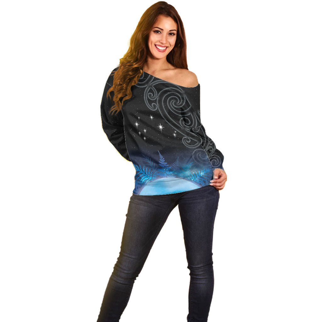 New Zealand Matariki Off Shoulder Sweater Pleiades Star Cluster Blue Galaxy