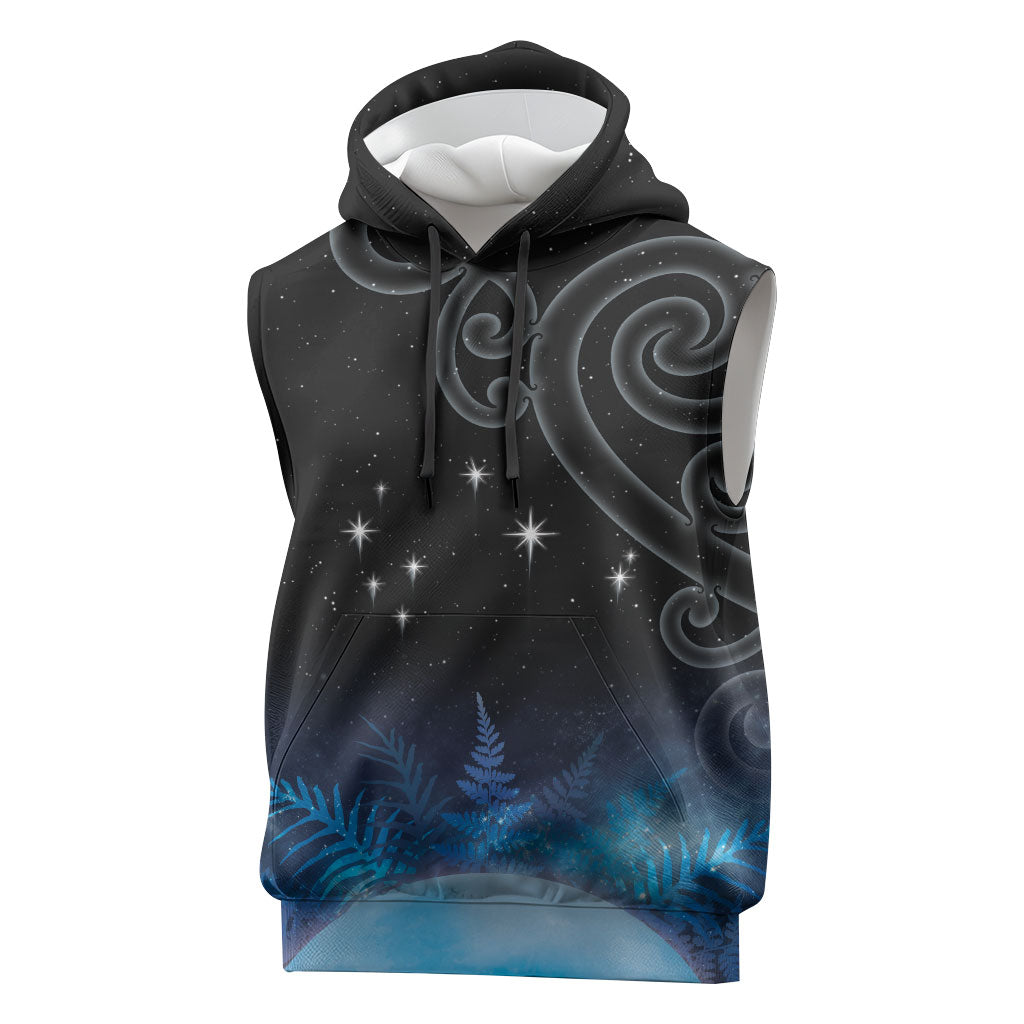 New Zealand Matariki Sleeveless Hoodie Pleiades Star Cluster Blue Galaxy LT05 Blue - Polynesian Pride