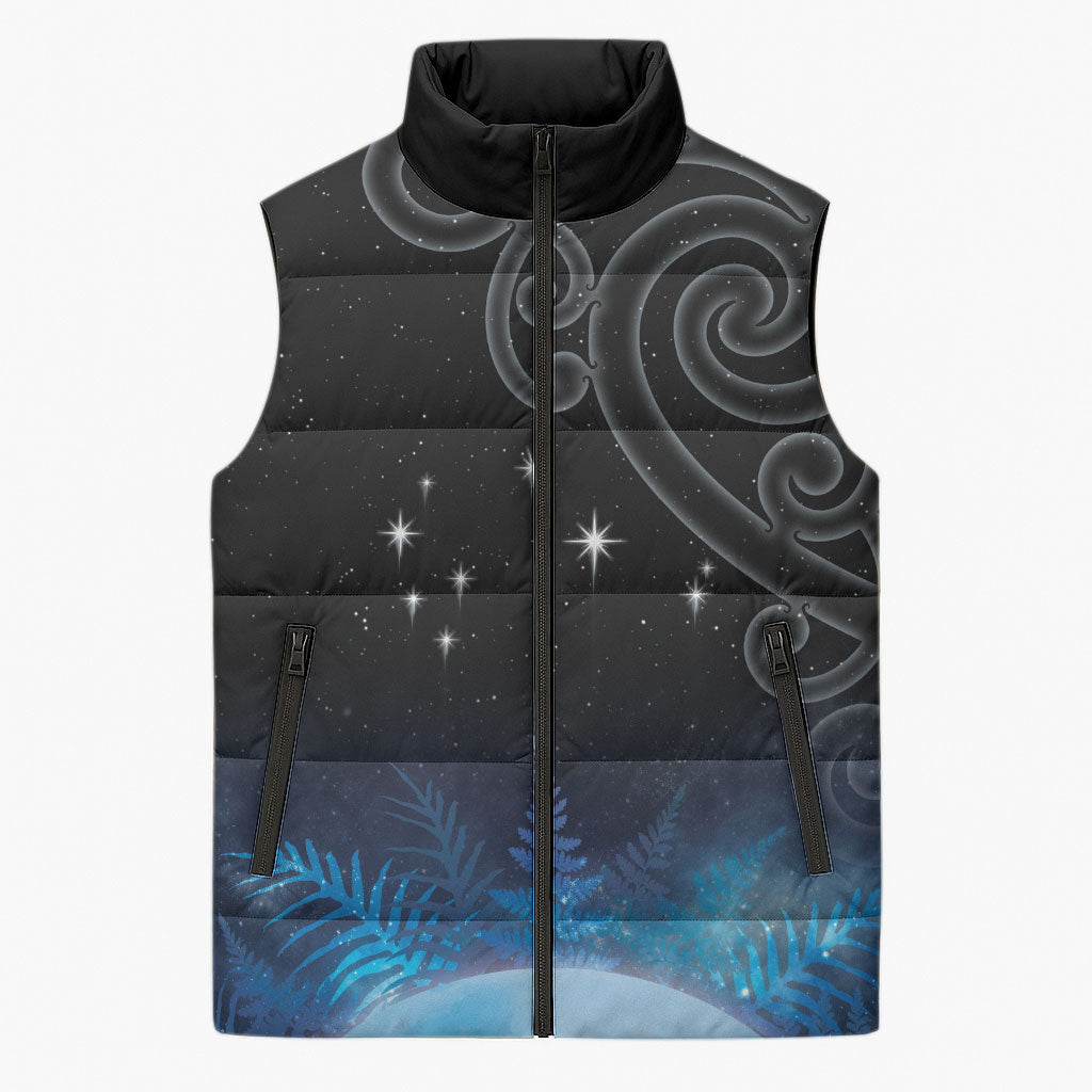 New Zealand Matariki Sleeveless Puffer Jacket Pleiades Star Cluster Blue Galaxy LT05 Unisex Blue - Polynesian Pride