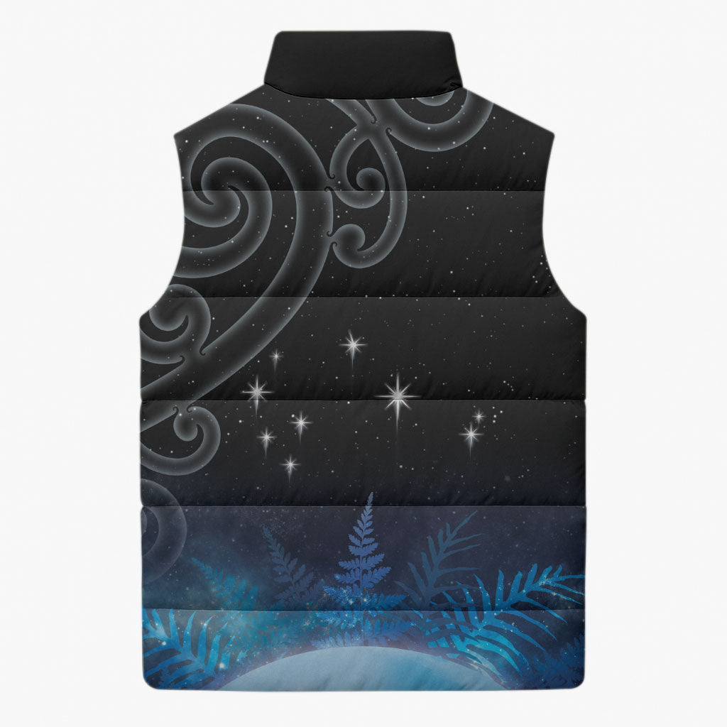 New Zealand Matariki Sleeveless Puffer Jacket Pleiades Star Cluster Blue Galaxy LT05 - Polynesian Pride