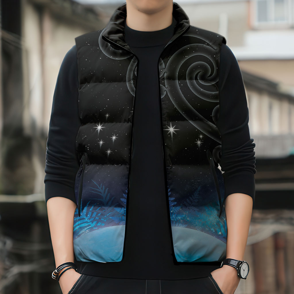 New Zealand Matariki Sleeveless Puffer Jacket Pleiades Star Cluster Blue Galaxy LT05 - Polynesian Pride