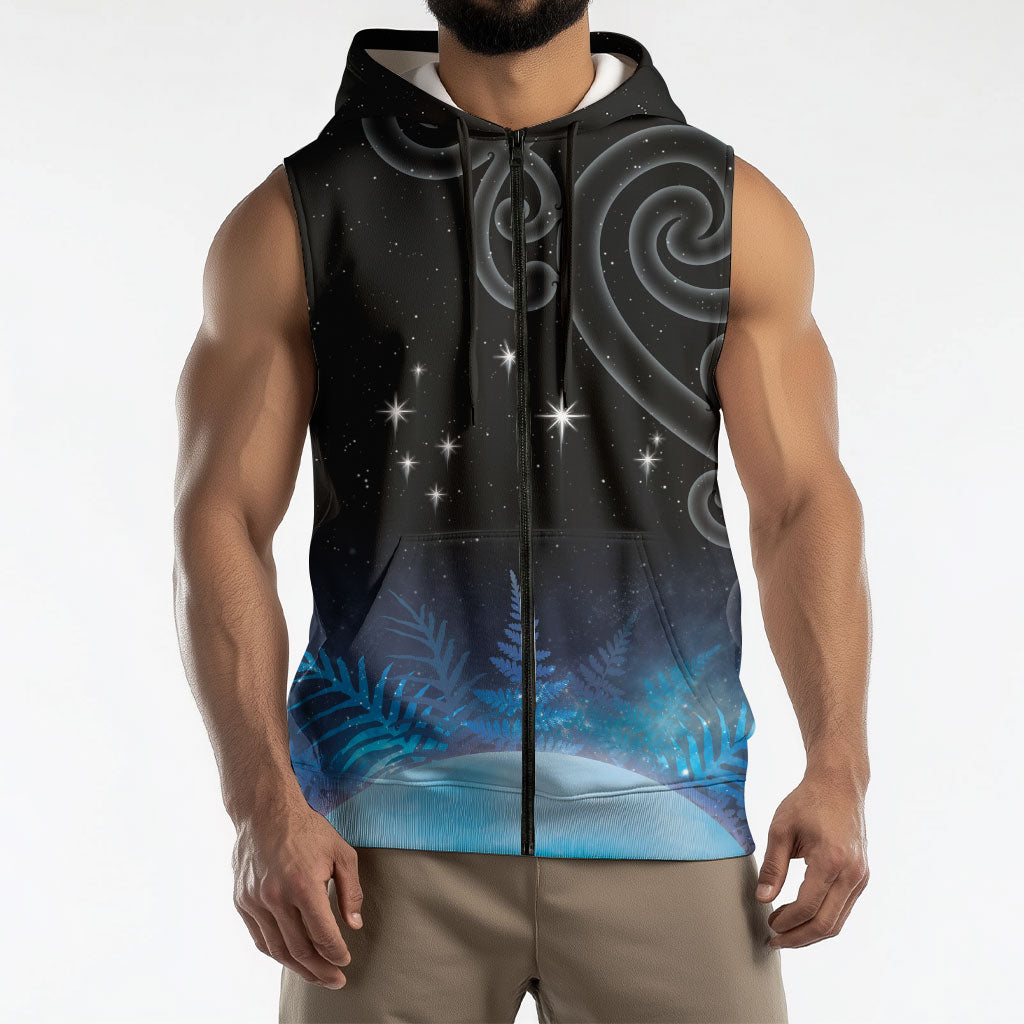 New Zealand Matariki Sleeveless Zip Hoodie Pleiades Star Cluster Blue Galaxy LT05 - Polynesian Pride