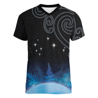 New Zealand Matariki Women V-Neck T-Shirt Pleiades Star Cluster Blue Galaxy LT05 Female Blue - Polynesian Pride