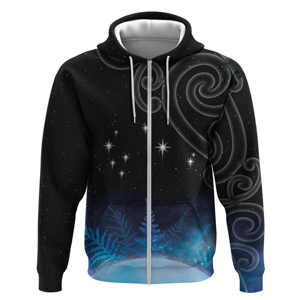 New Zealand Matariki Zip Hoodie Pleiades Star Cluster Blue Galaxy