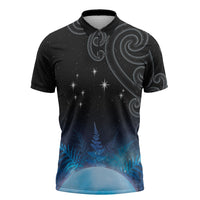 New Zealand Matariki Zipper Polo Shirt Pleiades Star Cluster Blue Galaxy LT05 Blue - Polynesian Pride