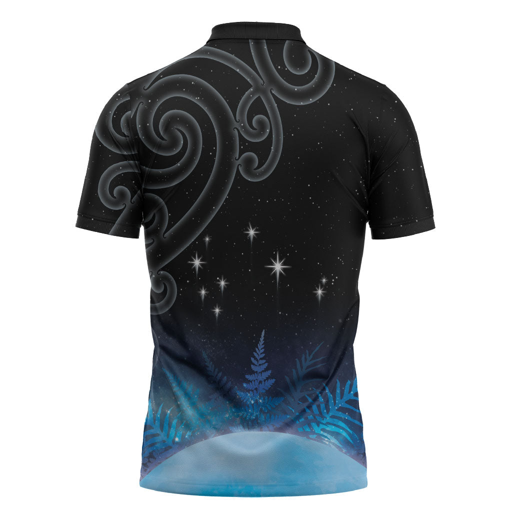 New Zealand Matariki Zipper Polo Shirt Pleiades Star Cluster Blue Galaxy LT05 - Polynesian Pride