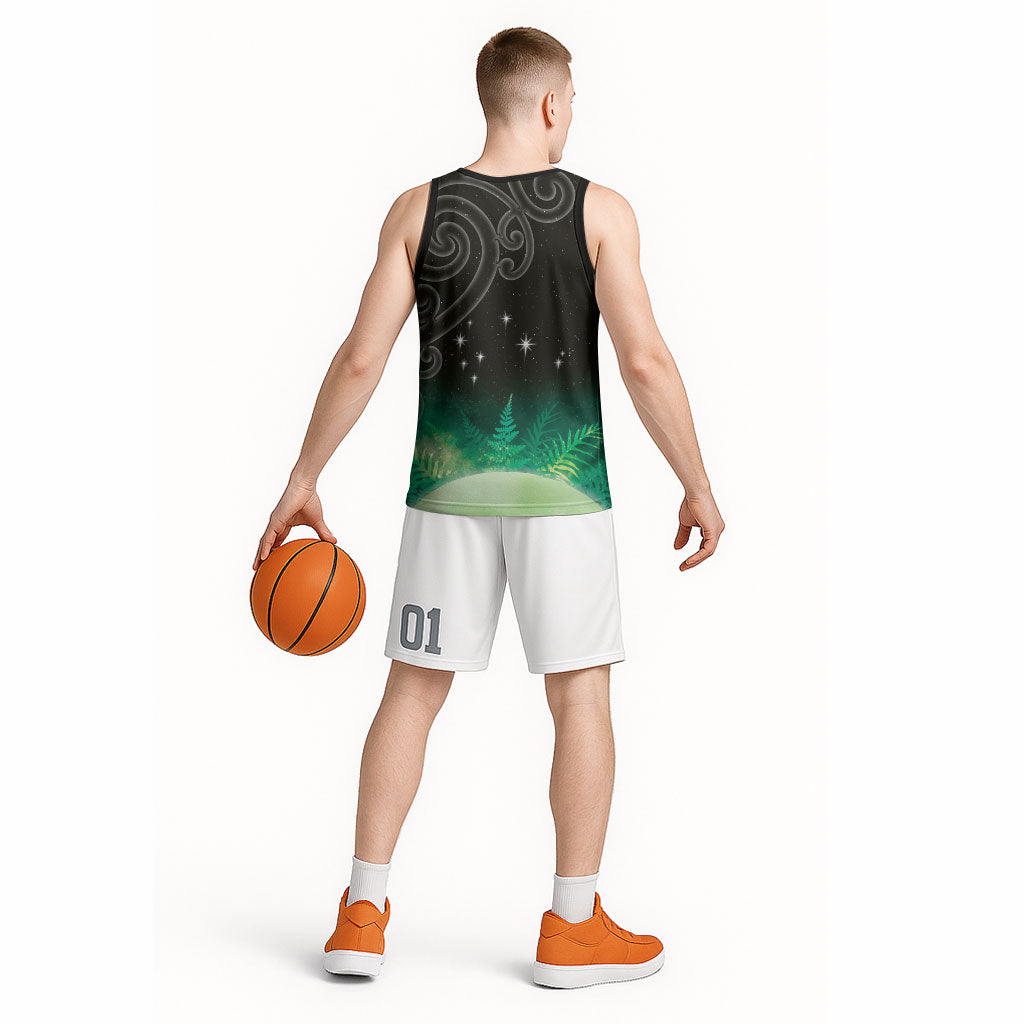 New Zealand Matariki Basketball Jersey Pleiades Star Cluster Green Galaxy LT05 - Polynesian Pride