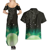 New Zealand Matariki Couples Matching Summer Maxi Dress and Hawaiian Shirt Pleiades Star Cluster Green Galaxy