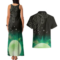 New Zealand Matariki Couples Matching Tank Maxi Dress and Hawaiian Shirt Pleiades Star Cluster Green Galaxy