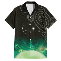 New Zealand Matariki Family Matching Off The Shoulder Long Sleeve Dress and Hawaiian Shirt Pleiades Star Cluster Green Galaxy LT05 Dad's Shirt - Short Sleeve Green - Polynesian Pride