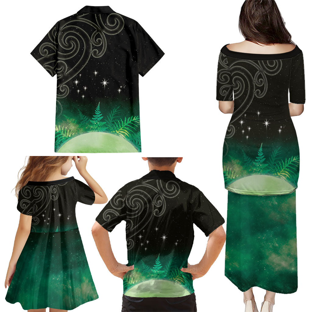 New Zealand Matariki Family Matching Puletasi and Hawaiian Shirt Pleiades Star Cluster Green Galaxy LT05 - Polynesian Pride