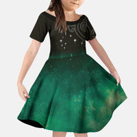 New Zealand Matariki Family Matching Summer Maxi Dress and Hawaiian Shirt Pleiades Star Cluster Green Galaxy LT05 Daughter's Dress Green - Polynesian Pride