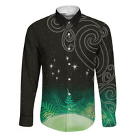 New Zealand Matariki Family Matching Tank Maxi Dress and Hawaiian Shirt Pleiades Star Cluster Green Galaxy LT05 Dad's Shirt - Long Sleeve Green - Polynesian Pride
