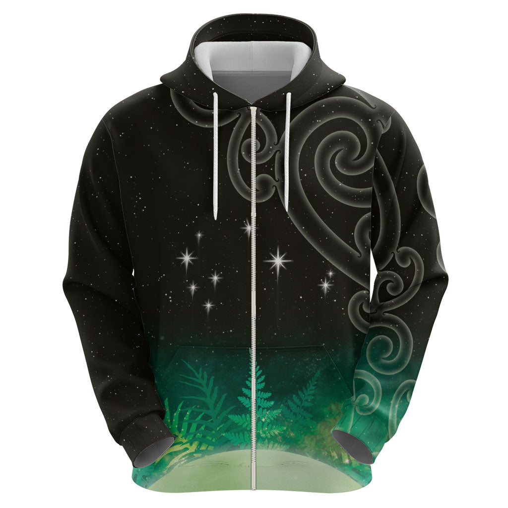 New Zealand Matariki Hoodie Pleiades Star Cluster Green Galaxy LT05 - Polynesian Pride