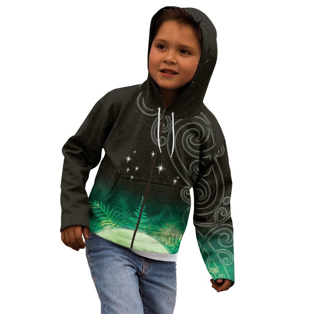 New Zealand Matariki Kid Hoodie Pleiades Star Cluster Green Galaxy LT05 - Polynesian Pride
