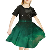 New Zealand Matariki Kid Short Sleeve Dress Pleiades Star Cluster Green Galaxy