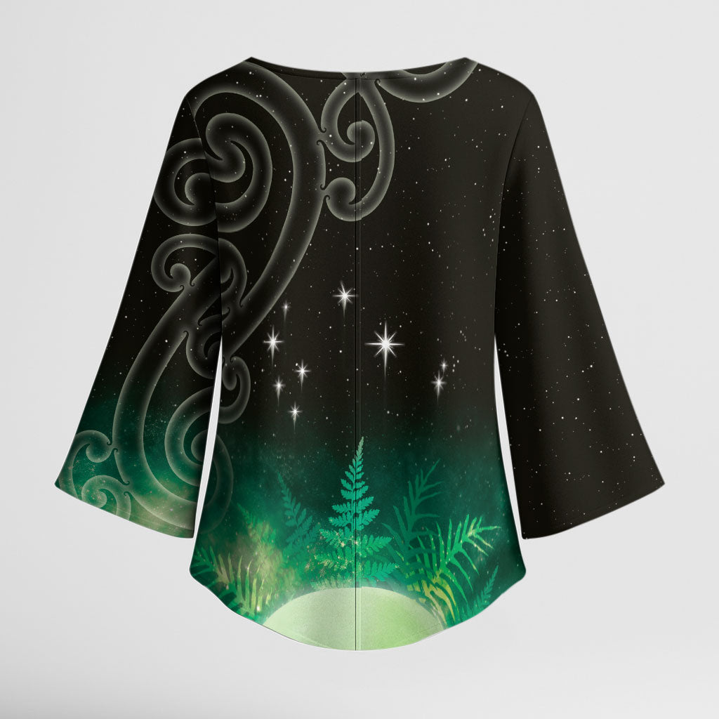 New Zealand Matariki Kimono Sleeve Blouse Pleiades Star Cluster Green Galaxy LT05 - Polynesian Pride