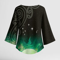 New Zealand Matariki Kimono Sleeve Blouse Pleiades Star Cluster Green Galaxy LT05 - Polynesian Pride