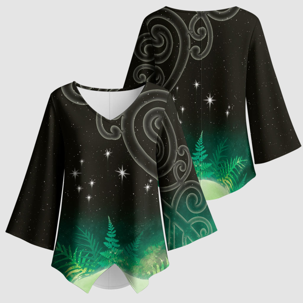 New Zealand Matariki Kimono Sleeve Blouse Pleiades Star Cluster Green Galaxy LT05 - Polynesian Pride