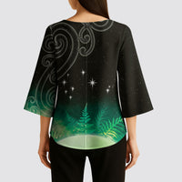 New Zealand Matariki Kimono Sleeve Blouse Pleiades Star Cluster Green Galaxy LT05 - Polynesian Pride